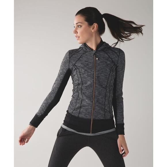 Lululemon Daily Practice Jacket Coco Pique Black White Rose Gold Zipper Size 8 - Picture 1 of 14